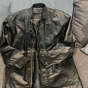 Vintage Black Charles Klein leather trench coat Xl men’s